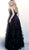 Jovani - 62981 Plunging V-Neck Floral A-Line Gown in Black