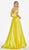 Ashley Lauren - 1399 Illusion Plunging Satin Off Shoulder Gown In Yellow