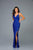 Scala - 48949 Sequined Plunging Halter V-neck Sheath Dress In Blue