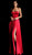 Jovani - 63016 Strappy Back High Slit Satin Prom Dress in Red