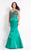 Rachel Allan Curves - 6303 Thin Straps Beaded Trumpet Gown in Green