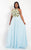 Rachel Allan Curves - 6306 Embroidered Halter A-line Dress in Blue