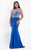 Rachel Allan Curves - 6308 Cold Shoulder Beaded Jersey Gown in Blue