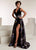 Jasz Couture - 6308 Deep V-neck Velvet Gown with Overlay Skirt In Black and Multi-Color