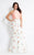 Rachel Allan Curves - 6309 Floral Haltered Mermaid Gown in Pink and White