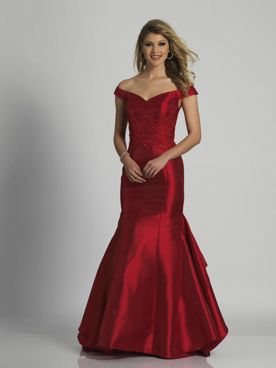 Dave & Johnny - A6310 Off-Shoulder Embellished Mermaid Gown in Red