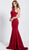 Jovani - 63143 Crystal Embellisheda High Halter Mermaid Dress in Red