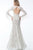 Jovani - 63155 Plunging V-Neck Fringed Trumpet Gown In White and Neutral