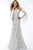 Jovani - 63155 Plunging V-Neck Fringed Trumpet Gown In White and Neutral