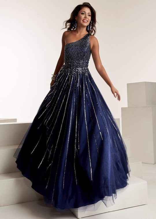 Jasz Couture - 6316 Asymmetric Embellished A-line Gown In Blue