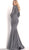 Jovani - 63174 Long Bell Sleeve Deep V-neck Mermaid Dress in Gray