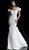 Jovani - 63187 Rosette Accent Off Shoulder Scuba Mermaid Gown In Blue