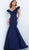 Jovani - 63187 Rosette Accent Off Shoulder Scuba Mermaid Gown In Blue