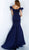 Jovani - 63187 Rosette Accent Off Shoulder Scuba Mermaid Gown In Blue