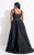 Rachel Allan Curves - 6320 Plunging V-neck Lace Ballgown in Black