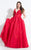Rachel Allan Curves - 6320 Plunging V-neck Lace Ballgown in Red
