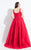 Rachel Allan Curves - 6320 Plunging V-neck Lace Ballgown in Red