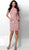 Jovani - 63219 Multi Knit Sequin Short Sleeve Cocktail Dress In Pink