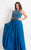 Rachel Allan Curves - 6321 Embellished Sheer Halter Chiffon Dress in Blue