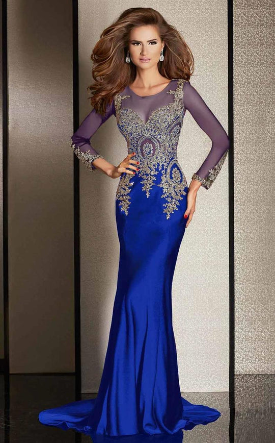 Clarisse - M6203 Embellished Illusion Scoop Dress in Blue