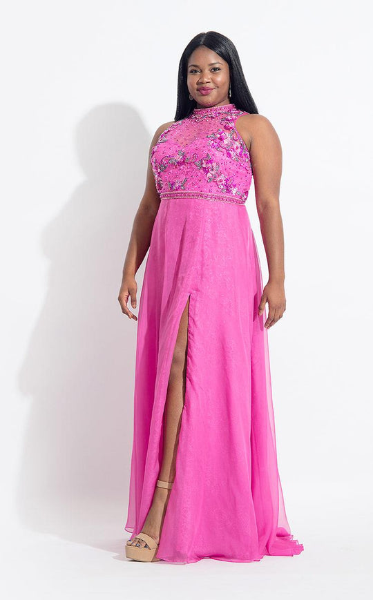 Rachel Allan Curves - 6323 Lace and Beaded Chiffon Dress in Purple