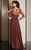 Clarisse - M6215 Bedazzled Sheer Bateau Dress in Chocolate Brown