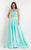 Rachel Allan Curves - 6325 Silver Beaded Sheer High Halter Dress in Green