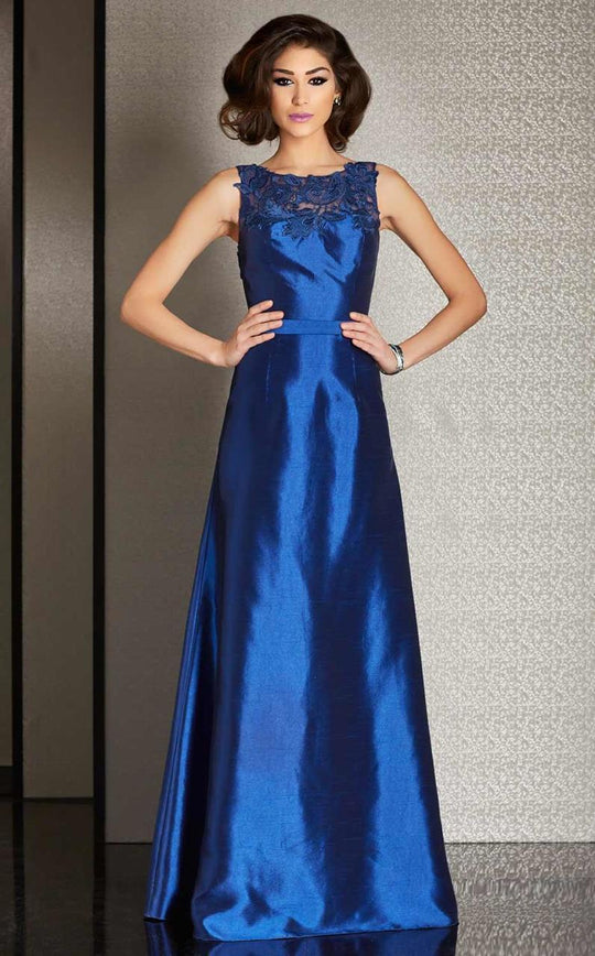 Clarisse - M6235 Sleek Floral Illusion Evening Gown in Blue