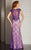 Clarisse - M6236 Sheer Lace Applique Evening Gown in Purple and Neutral