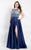 Rachel Allan Curves - 6327 Beaded Illusion Bateau A-line Dress in Blue