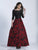 Dave & Johnny - A6329 Quarter-Length Sleeves Floral Print Gown in Black and Red