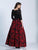 Dave & Johnny - A6329 Quarter-Length Sleeves Floral Print Gown in Black and Red