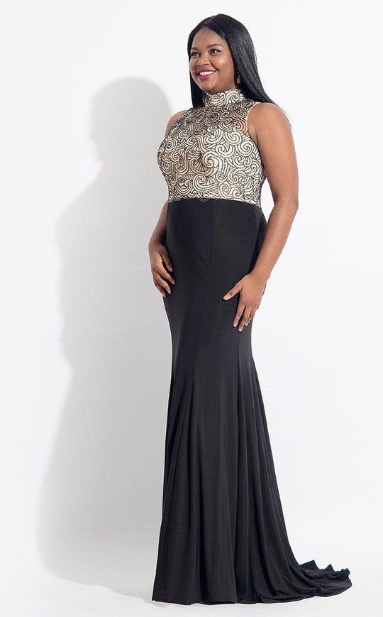 Rachel Allan Curves - 6330 High Neck Beaded Mermaid Gown in Black