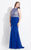 Rachel Allan Curves - 6330 High Neck Beaded Mermaid Gown in Blue