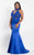 Rachel Allan Curves - 6332 Embroidered Floral Halter Mermaid Gown in Blue
