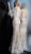 Jovani - 63342 Feathered Bishop Sleeve Asymmetrical Gown in Gold