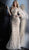 Jovani - 63342 Feathered Bishop Sleeve Asymmetrical Gown in Gold