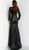 Jovani - 63345 Glitter Long Sleeve High Neck Gown in Black
