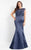 Rachel Allan Curves - 6338 Cap Sleeves Satin Mermaid Gown in Blue