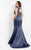 Rachel Allan Curves - 6338 Cap Sleeves Satin Mermaid Gown in Blue