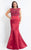 Rachel Allan Curves - 6338 Cap Sleeves Satin Mermaid Gown in Red