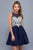 Nox Anabel - 6338 Metallic Appliqued Illusion Jewel A-Line Dress In Blue