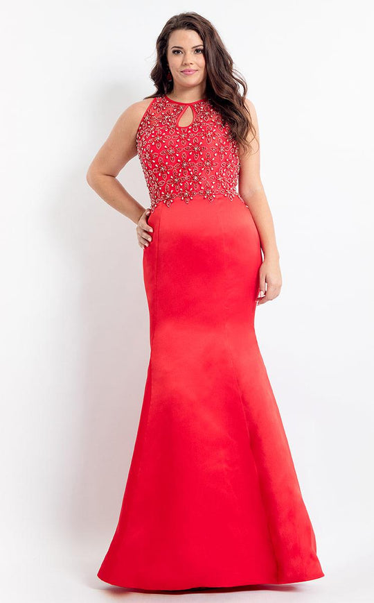 Rachel Allan Curves - 6339 Sleeveless Satin Mermaid Gown in Red