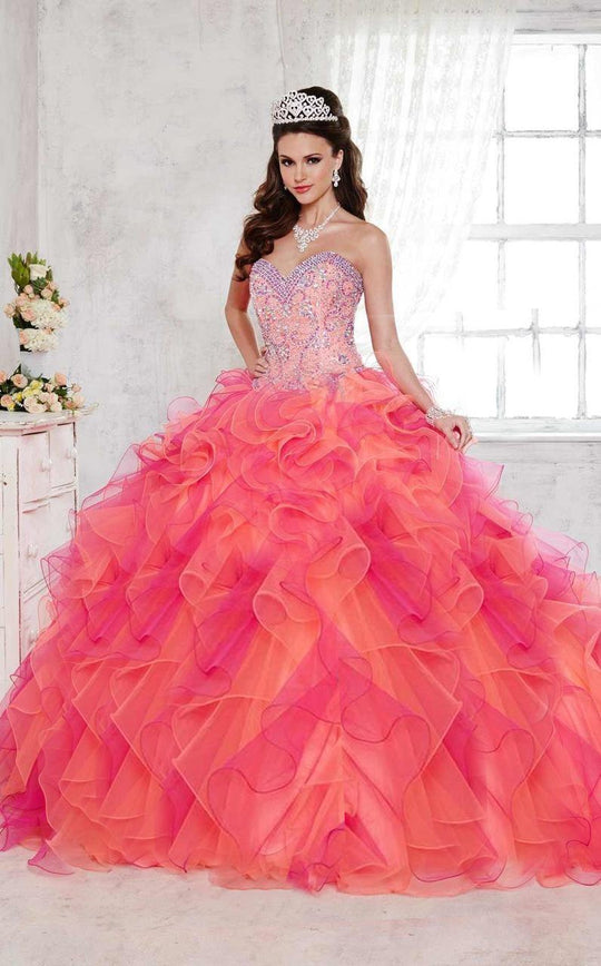 Tiffany Homecoming - 56275 Strapless Ruffle Two-Tone Ball Gown in Orange and Purple