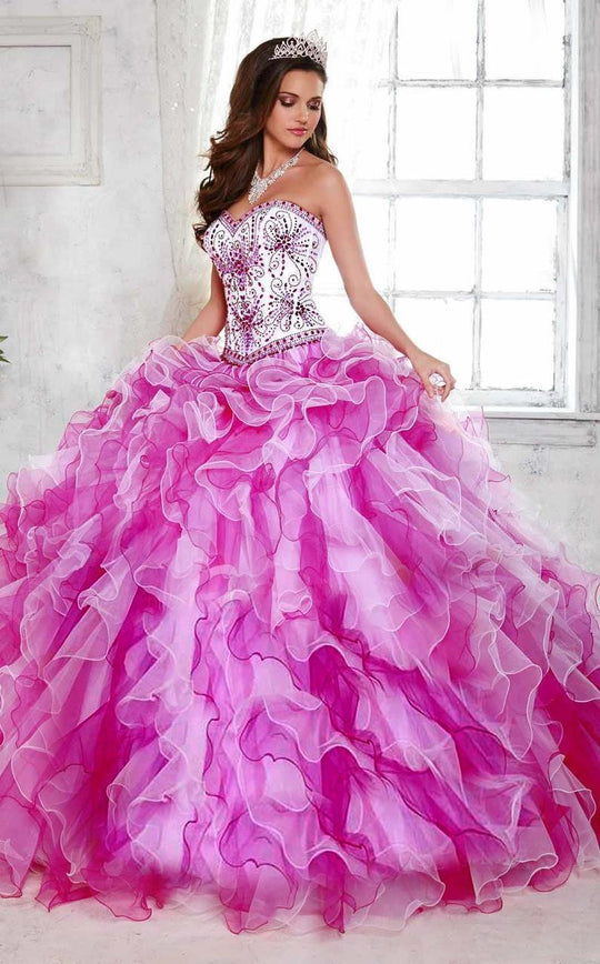 Tiffany Homecoming - 56279 Ruffled Sweetheart Two-Tone Ball Gown in White and Pink