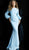 Jovani - Bateau Neck Long Ruched Sleeves Scuba Evening Dress 63447 In Blue