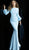 Jovani - 63447 Bateau Neck Long Ruched Sleeves Scuba Evening Dress In Blue