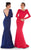 MNM Couture - N0009 Long-Sleeved Plunging Back Evening Gown in Blue and Pink