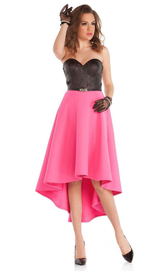 MNM Couture - N0011 Strapless High Low Cocktail Dress in Black and Pink
