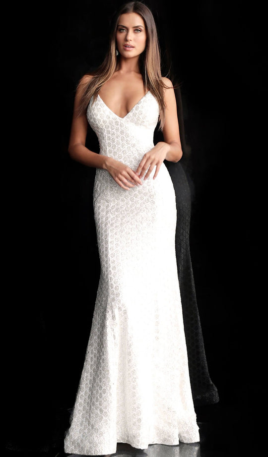 Jovani - 63456 Adorned Lace Backless Long Gown